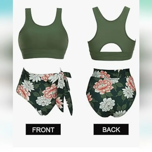 Womens High Waisted Bikini Set Tummy Control 2 Piece Bathing Suit - Picture 2 of 13